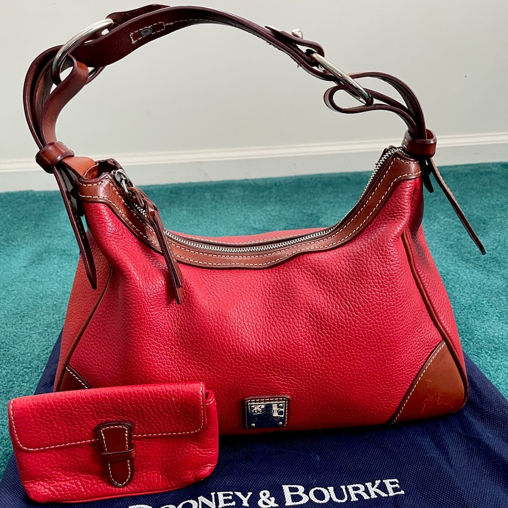 Red and Brown Pebble Leather Dooney & Burke Shoulder Bag and Wallet